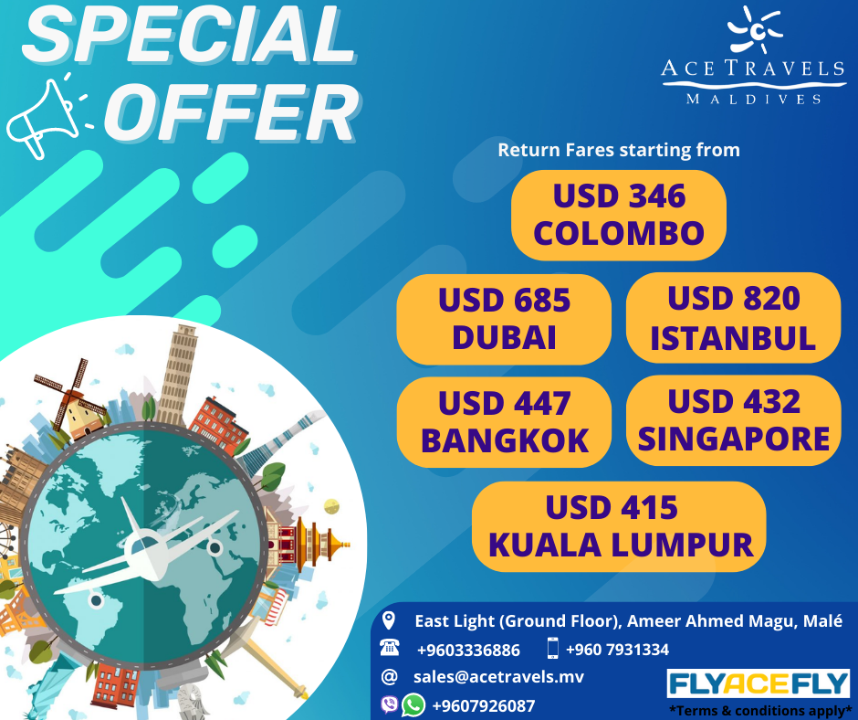 Travel Trade Maldives - Ace Travels Maldives Announces Special Offers